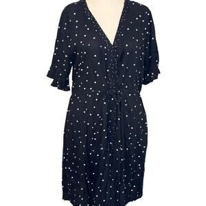 Next dress black and white short sleeve dot pattern open neck tie waist US Sz 12